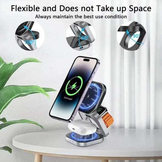 3 In 1 Magnetic Wireless Charger Stand For iPhone 16 15 14 Pro Max IWatch AirPods 3/2 Foldable Fast Charging Holder Dock Station