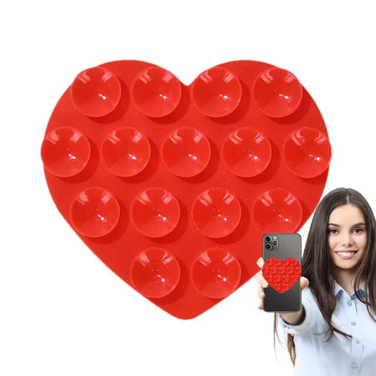 Heart Suction Cup Phone Mount Sticky Mobile Phone Stand Strong Grip Holder Silicone Double-Sided Phone Case for Selfies