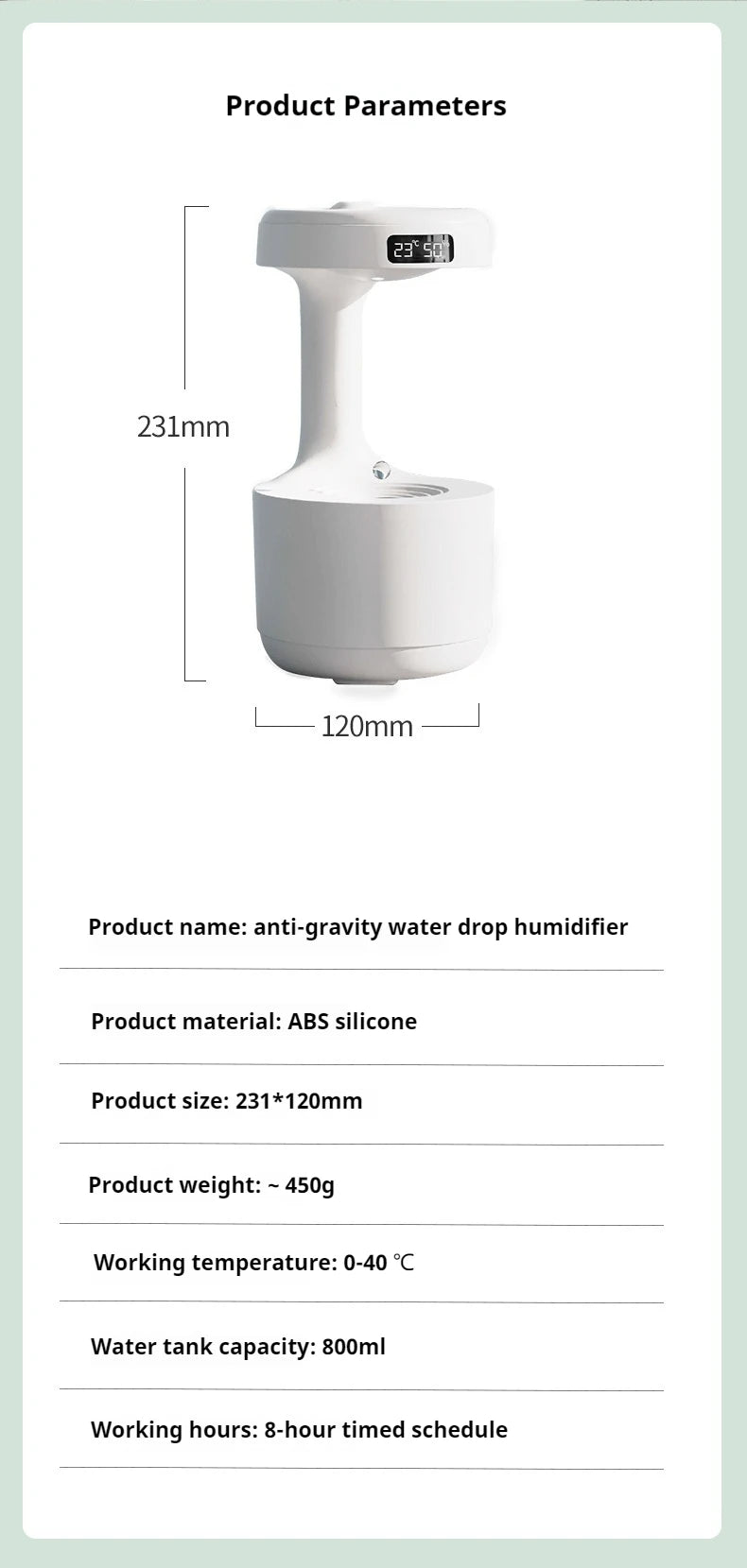 Anti Gravity Humidifier with LED Clock Display,Floating Water Droplet Humidifier - for Home Deco