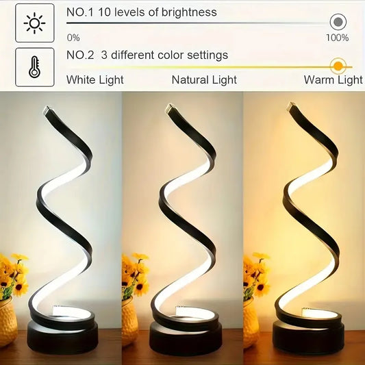 USB Plug in Creative Spiral LED Night Light Dimmable 3 Colors Table Night Lamp for Living Room Office Desk Bedroom Bedside Decor