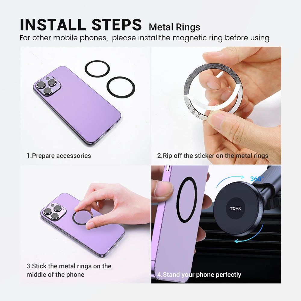 TOPK Mag-Safe Car Phone Holder Magnetic Phone Car Mount for Windshield and Dashboard Strong Suction Magnet Adjustable Long Arm