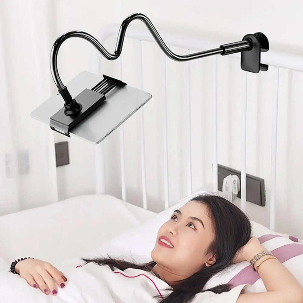 Phone Holder Desk Clamp 360-degree Rotate Cell Phone Bedside Clip Fits Tablets Below 10.5 Inches Flexible Arm Streaming Bracket