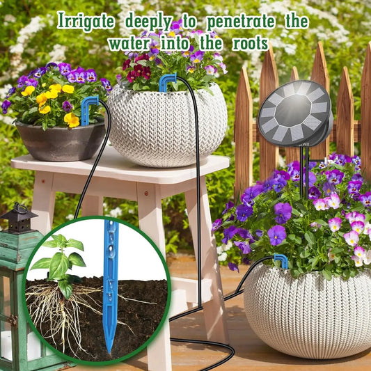 Solar Automatic Drip Irrigation System Kit for Garden Outdoor/Indoor DIY Gardening Water, Plant Watering System with Anti-Siphon