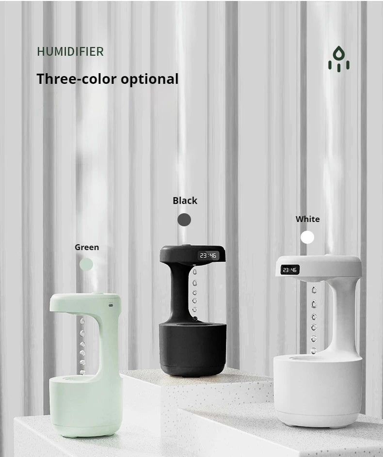 Anti Gravity Humidifier with LED Clock Display,Floating Water Droplet Humidifier - for Home Deco
