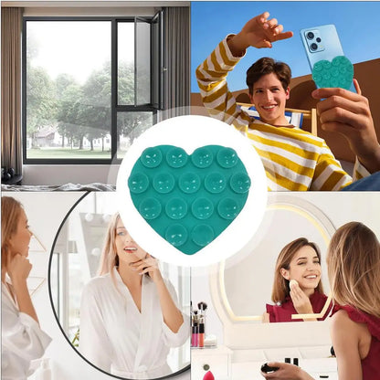 Heart Suction Cup Phone Mount Sticky Mobile Phone Stand Strong Grip Holder Silicone Double-Sided Phone Case for Selfies