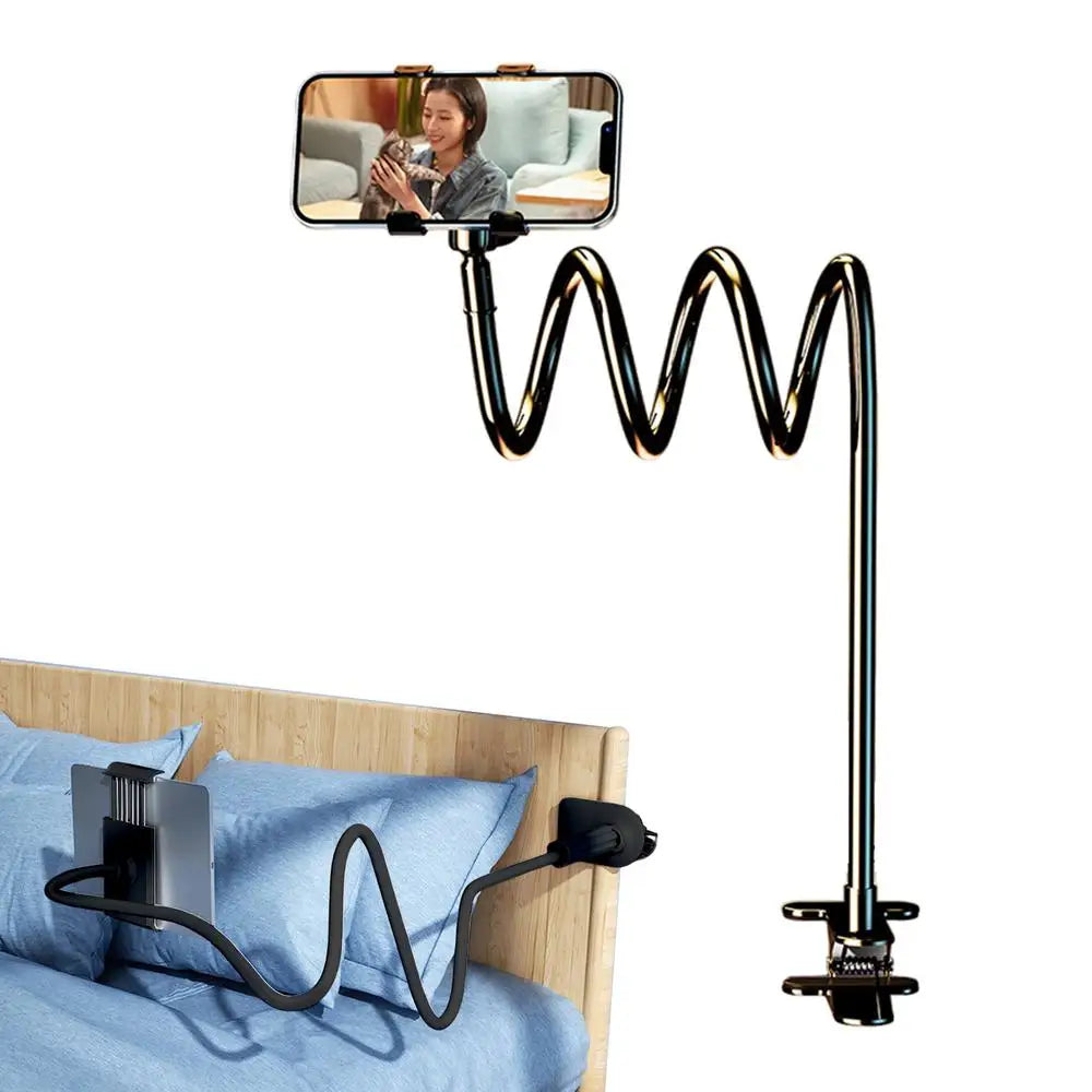 Phone Holder Desk Clamp 360-degree Rotate Cell Phone Bedside Clip Fits Tablets Below 10.5 Inches Flexible Arm Streaming Bracket