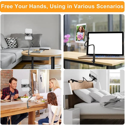 Phone Holder Desk Clamp 360-degree Rotate Cell Phone Bedside Clip Fits Tablets Below 10.5 Inches Flexible Arm Streaming Bracket