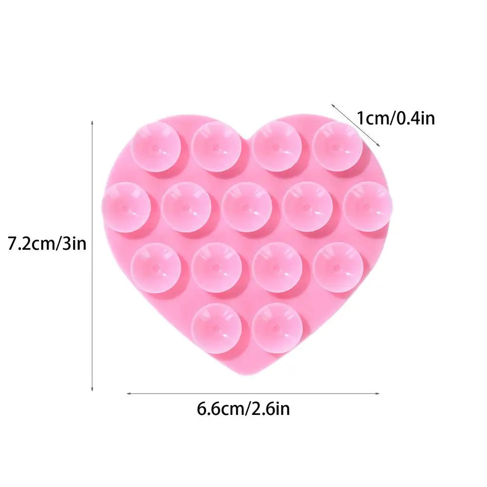 Heart Suction Cup Phone Mount Sticky Mobile Phone Stand Strong Grip Holder Silicone Double-Sided Phone Case for Selfies