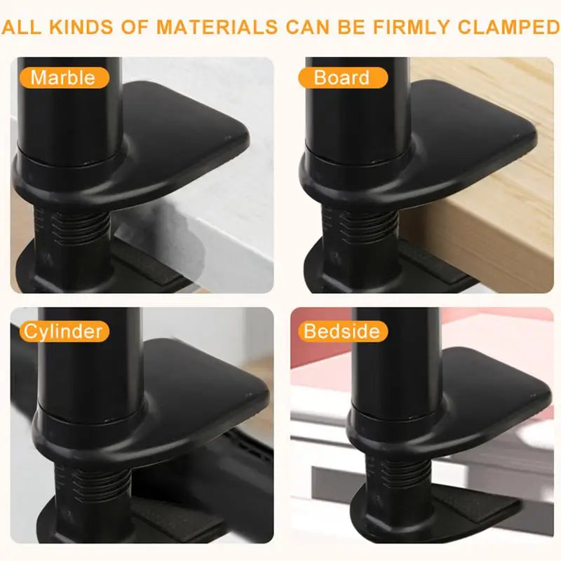 Phone Holder Desk Clamp 360-degree Rotate Cell Phone Bedside Clip Fits Tablets Below 10.5 Inches Flexible Arm Streaming Bracket
