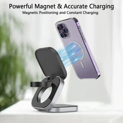 3 In 1 Magnetic Wireless Charger Stand For iPhone 16 15 14 Pro Max IWatch AirPods 3/2 Foldable Fast Charging Holder Dock Station