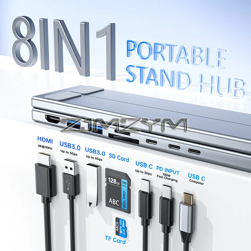 8 In 1 Laptop Stand USB C HUB Laptop Docking Station Support for MacBook Pro/Air/Dell/HP/Surface/Lenovo Soporte  Laptop Stand
