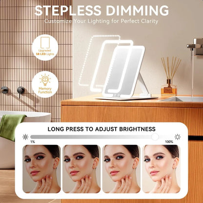 Rechargeable Travel Makeup Mirror Portable Travel Lighted Makeup Mirror with 3 Color Modes Dimmable Compact Silm Tabletop LED V