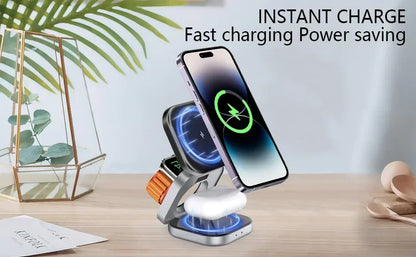 3 In 1 Magnetic Wireless Charger Stand For iPhone 16 15 14 Pro Max IWatch AirPods 3/2 Foldable Fast Charging Holder Dock Station