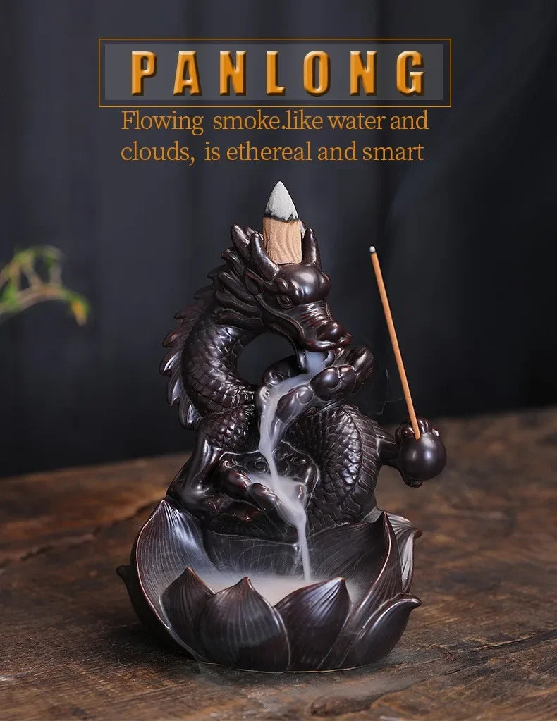 Lotus Dragon Ceramic Home Ornaments Waterfall Backflow Incense Burner Incense Stick Holder Dragon Censer