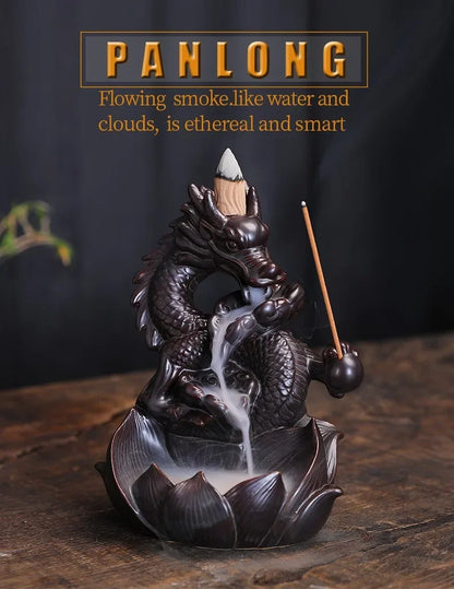 Lotus Dragon Ceramic Home Ornaments Waterfall Backflow Incense Burner Incense Stick Holder Dragon Censer