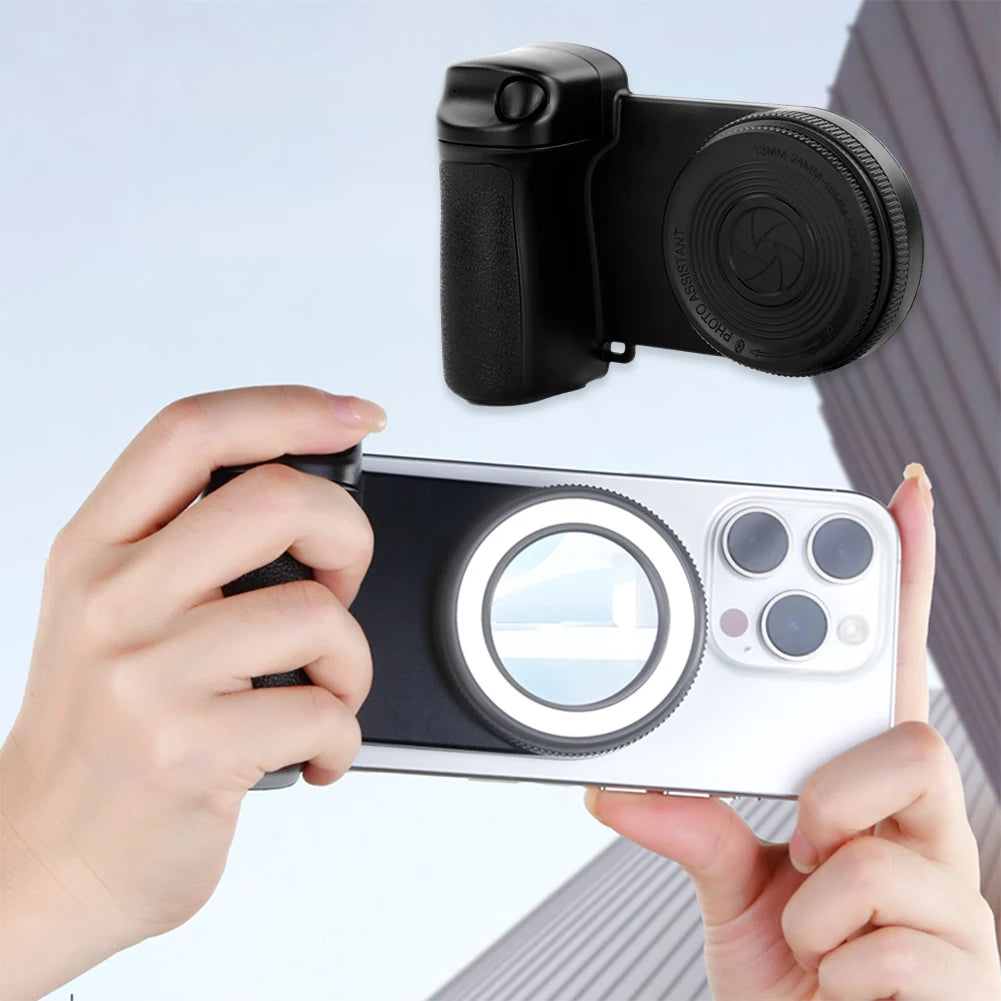 For Magsafe Bluetooth-Compatible Shutter Phone Hand Grip Camera Handle Grip Selfie Stablizer with Fill Light & Reflective Mirror