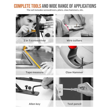 13PCS Tool Set General House hold Hand Tool Kit with Plastic Toolbox Storage Case Used to Car repair And home Repair