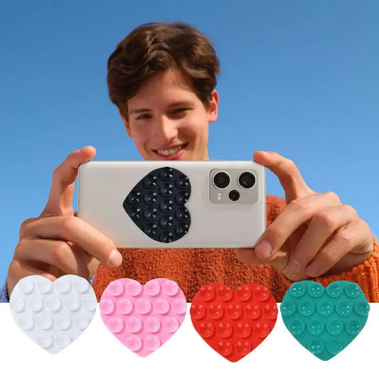 Heart Suction Cup Phone Mount Sticky Mobile Phone Stand Strong Grip Holder Silicone Double-Sided Phone Case for Selfies