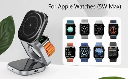 3 In 1 Magnetic Wireless Charger Stand For iPhone 16 15 14 Pro Max IWatch AirPods 3/2 Foldable Fast Charging Holder Dock Station