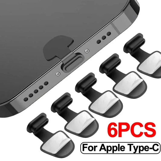 2/4/6pcs Mobile Phone Silicone Dust Plug for IOS Type-C Cellphone Charger Dock Stopper Cap Dustproof Protector For iphone 14 13