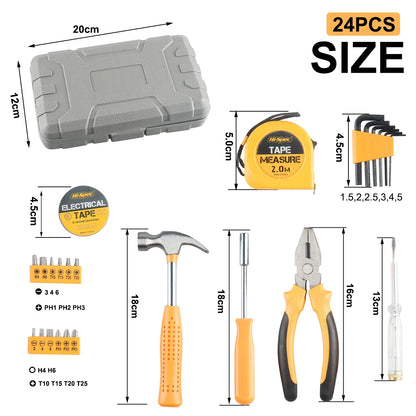 13PCS Tool Set General House hold Hand Tool Kit with Plastic Toolbox Storage Case Used to Car repair And home Repair