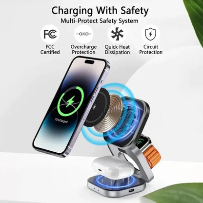 3 In 1 Magnetic Wireless Charger Stand For iPhone 16 15 14 Pro Max IWatch AirPods 3/2 Foldable Fast Charging Holder Dock Station