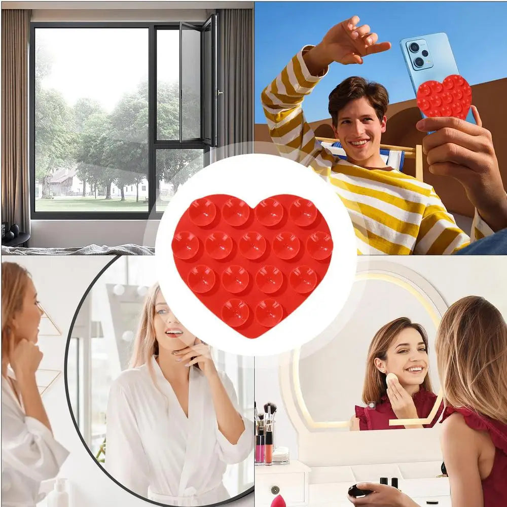 Heart Suction Cup Phone Mount Sticky Mobile Phone Stand Strong Grip Holder Silicone Double-Sided Phone Case for Selfies