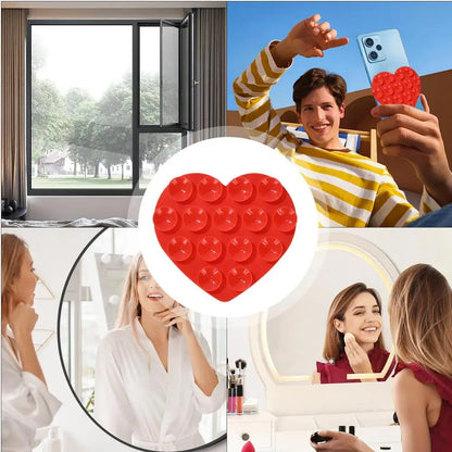 Heart Suction Cup Phone Mount Sticky Mobile Phone Stand Strong Grip Holder Silicone Double-Sided Phone Case for Selfies