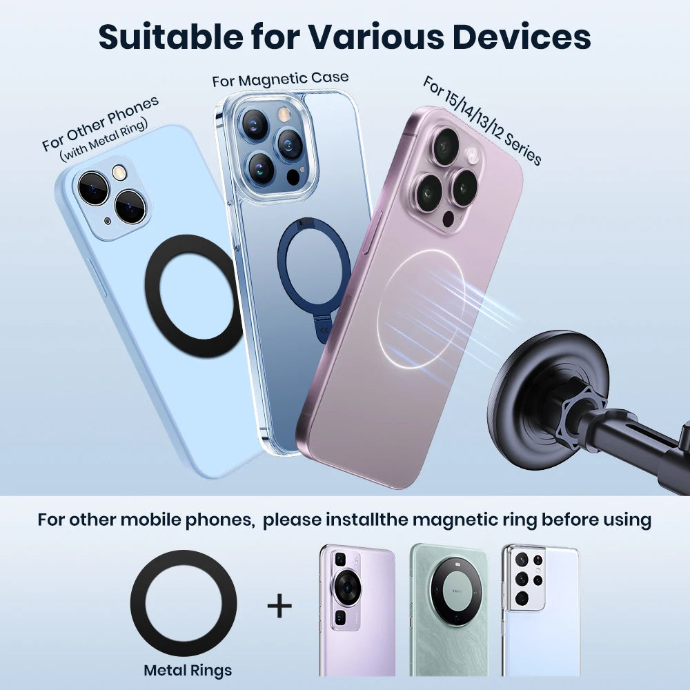 TOPK Mag-Safe Car Phone Holder Magnetic Phone Car Mount for Windshield and Dashboard Strong Suction Magnet Adjustable Long Arm