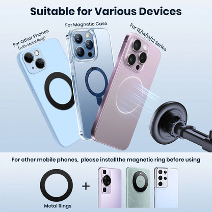 TOPK Mag-Safe Car Phone Holder Magnetic Phone Car Mount for Windshield and Dashboard Strong Suction Magnet Adjustable Long Arm