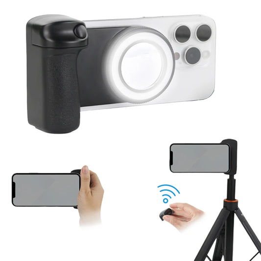 For Magsafe Bluetooth-Compatible Shutter Phone Hand Grip Camera Handle Grip Selfie Stablizer with Fill Light & Reflective Mirror