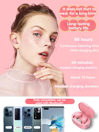 2024  Wireless Bluetooth Earphones Pink TWS Headset Noise Cancelling Earphones With Microphone Headphones For iPhone Xiaomi