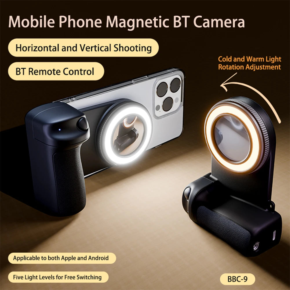 For Magsafe Bluetooth-Compatible Shutter Phone Hand Grip Camera Handle Grip Selfie Stablizer with Fill Light & Reflective Mirror