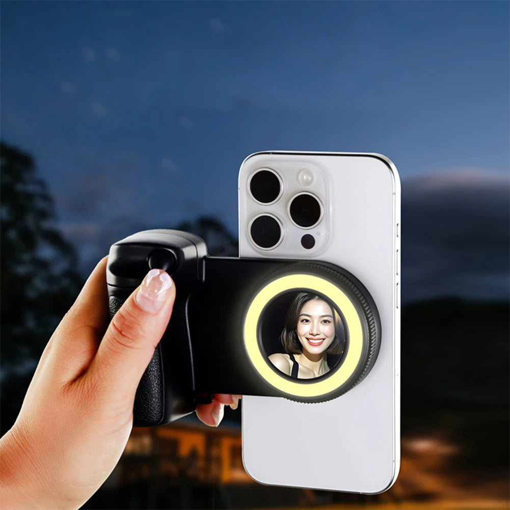 For Magsafe Bluetooth-Compatible Shutter Phone Hand Grip Camera Handle Grip Selfie Stablizer with Fill Light & Reflective Mirror
