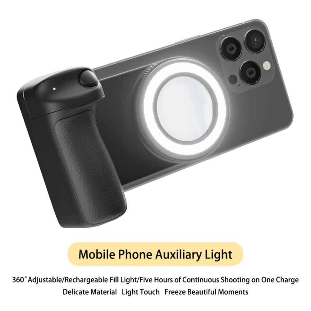 For Magsafe Bluetooth-Compatible Shutter Phone Hand Grip Camera Handle Grip Selfie Stablizer with Fill Light & Reflective Mirror