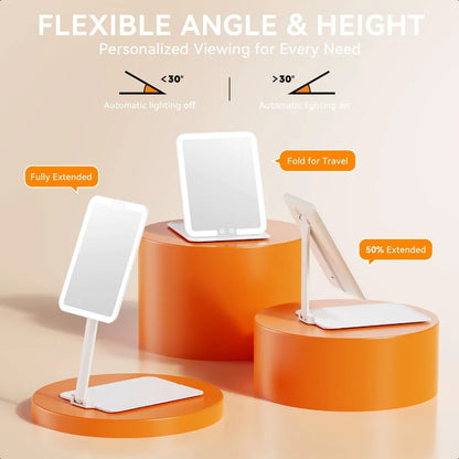 Rechargeable Travel Makeup Mirror Portable Travel Lighted Makeup Mirror with 3 Color Modes Dimmable Compact Silm Tabletop LED V