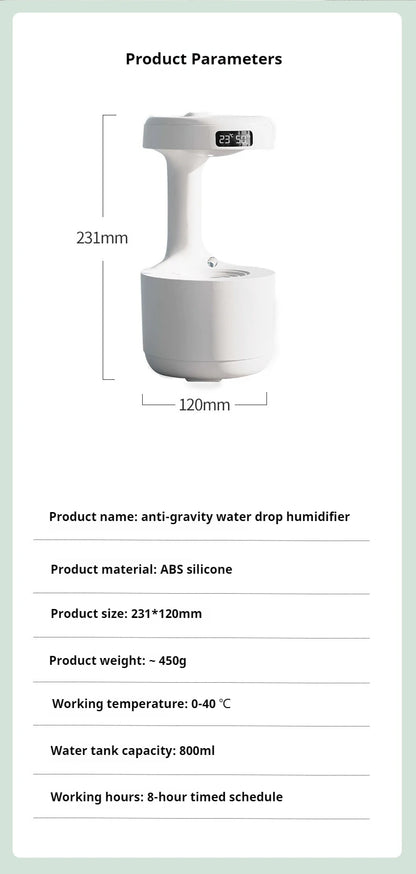 Anti Gravity Humidifier with LED Clock Display,Floating Water Droplet Humidifier - for Home Deco