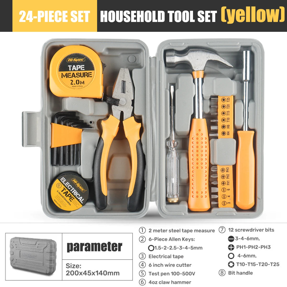 13PCS Tool Set General House hold Hand Tool Kit with Plastic Toolbox Storage Case Used to Car repair And home Repair