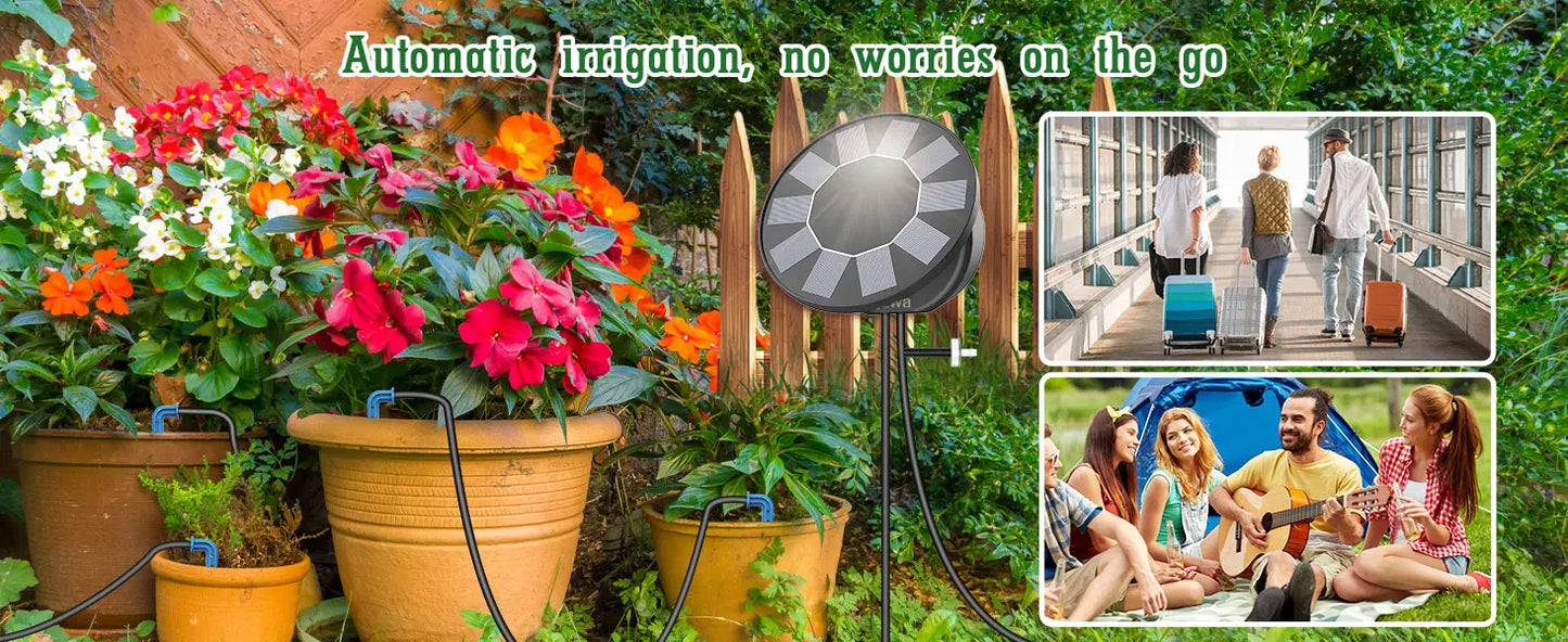 Solar Automatic Drip Irrigation System Kit for Garden Outdoor/Indoor DIY Gardening Water, Plant Watering System with Anti-Siphon