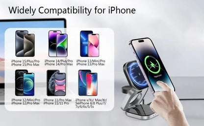 3 In 1 Magnetic Wireless Charger Stand For iPhone 16 15 14 Pro Max IWatch AirPods 3/2 Foldable Fast Charging Holder Dock Station