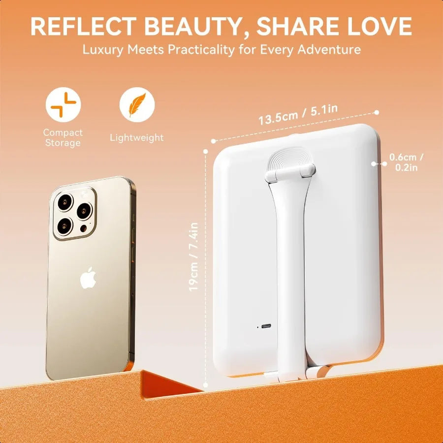 Rechargeable Travel Makeup Mirror Portable Travel Lighted Makeup Mirror with 3 Color Modes Dimmable Compact Silm Tabletop LED V