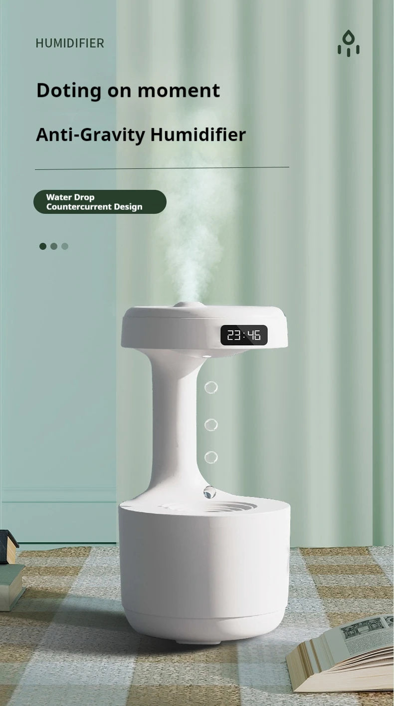 Anti Gravity Humidifier with LED Clock Display,Floating Water Droplet Humidifier - for Home Deco