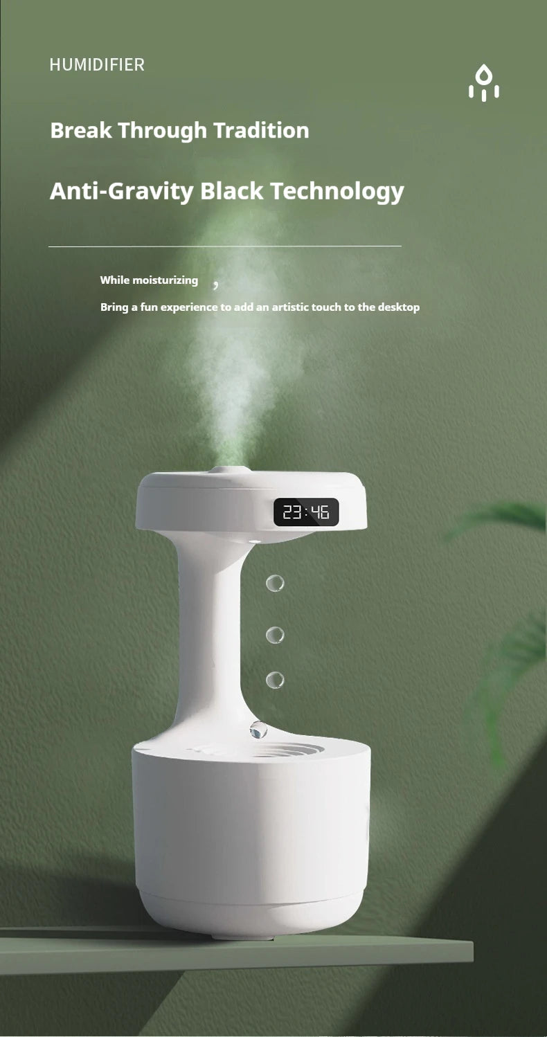 Anti Gravity Humidifier with LED Clock Display,Floating Water Droplet Humidifier - for Home Deco