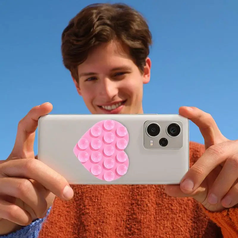 Heart Suction Cup Phone Mount Sticky Mobile Phone Stand Strong Grip Holder Silicone Double-Sided Phone Case for Selfies