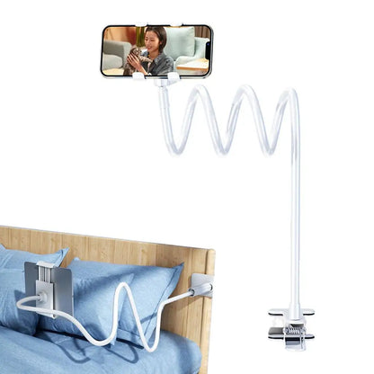 Phone Holder Desk Clamp 360-degree Rotate Cell Phone Bedside Clip Fits Tablets Below 10.5 Inches Flexible Arm Streaming Bracket